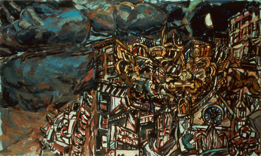 1974, oil on canvas mounted on wood, 55 x 90 ½ in.