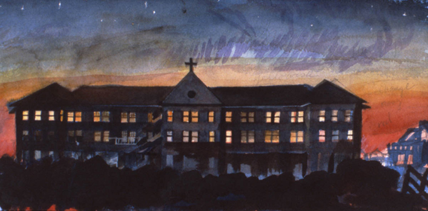 1984, watercolor, 6 x 12 ½ in.  (Collection: Maurin Stone)