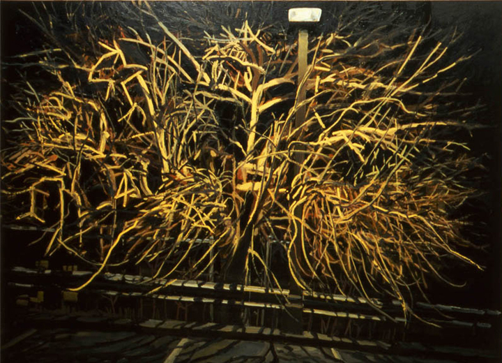 Tree Behind Wendy’s, 1985, oil on canvas, 66 x 88 in.