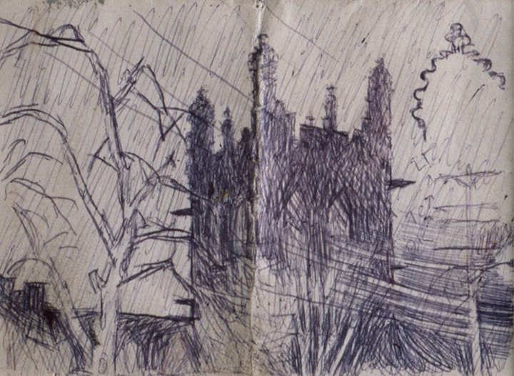 Study for Church of Ascension, 1987, ballpoint pen on paper, 4 ½ x 6 in.